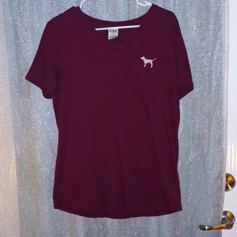 Large Victoria's Secret Pink cranberry colored v-neck t-shirt